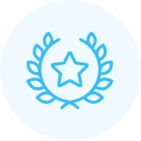 Star and laurel icon in blue
