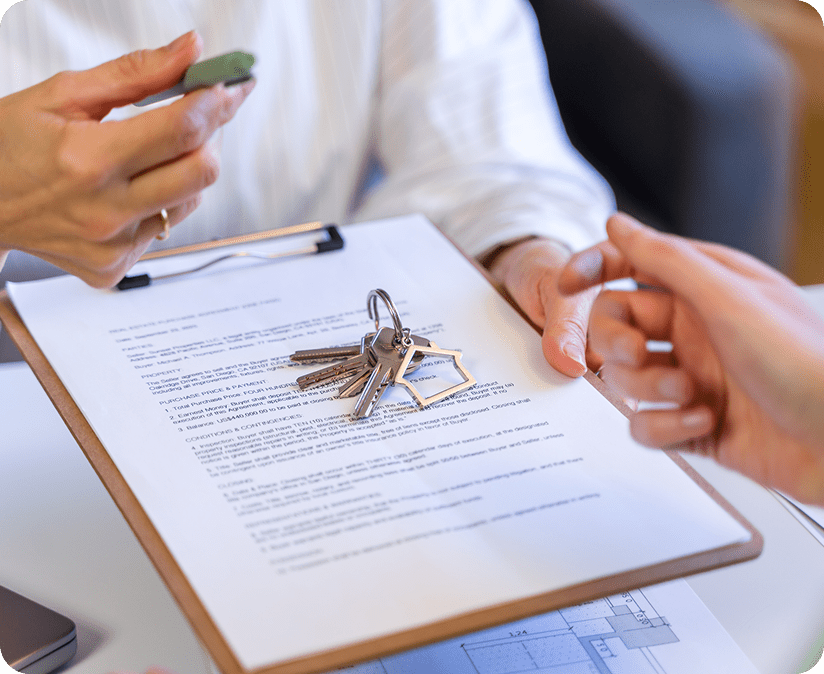 Real estate transaction with keys and documents
